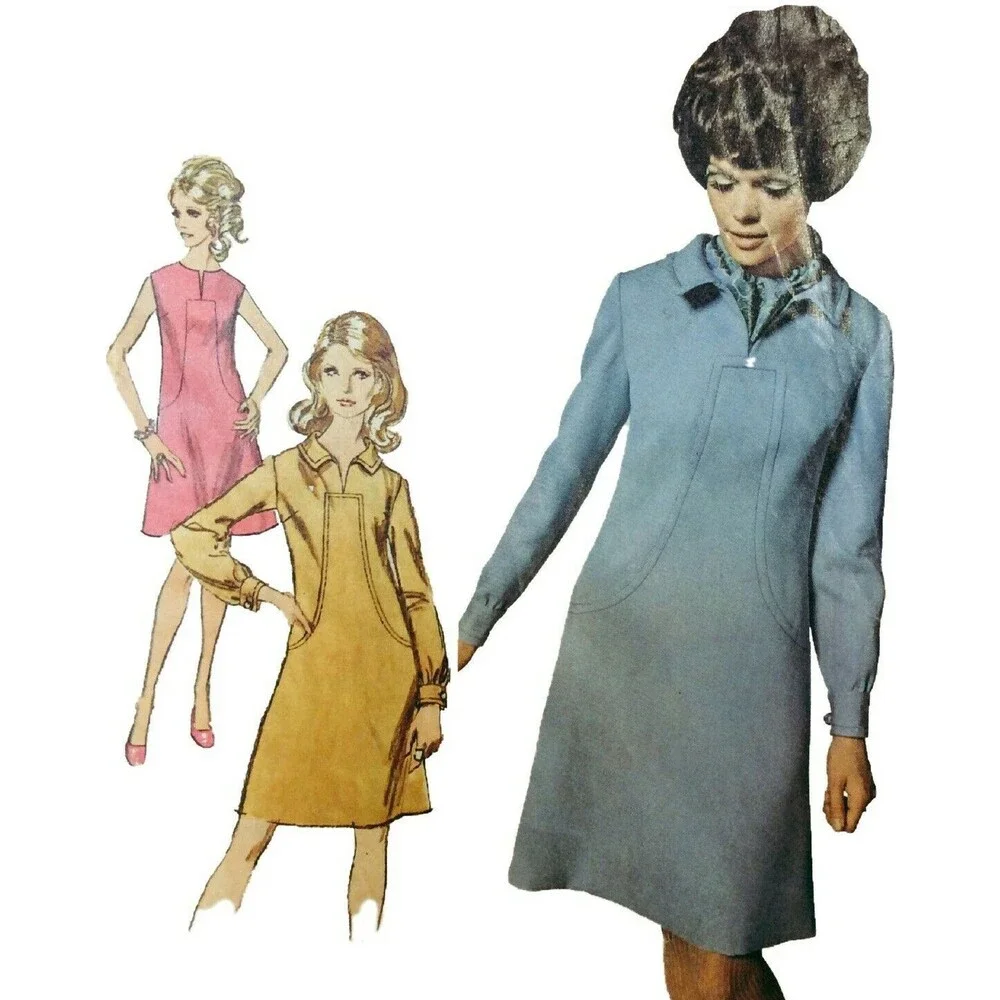 Vintage 1968 Simplicity Sewing Pattern Misses A-Line Dress Size 12 #7849